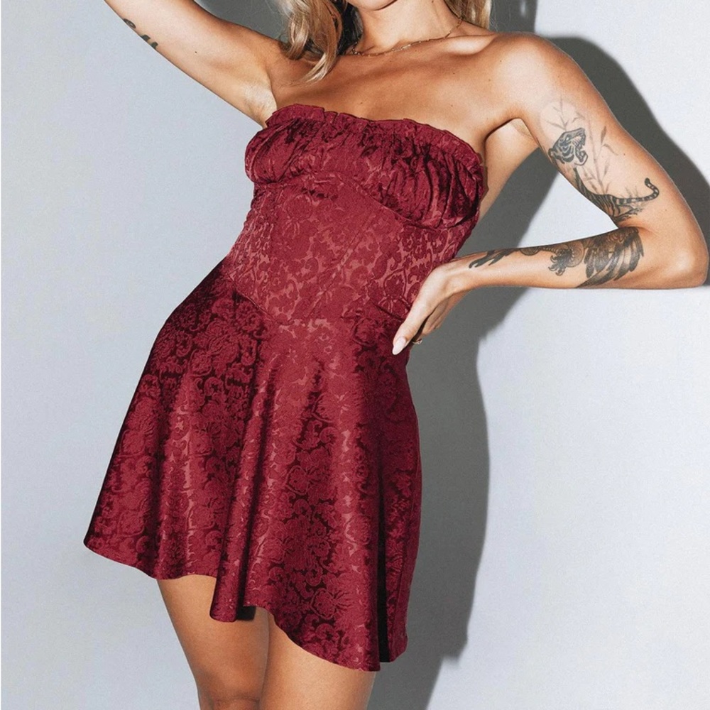 PRINCESS POLLY LENETTE MINI DRESS BURGUNDY